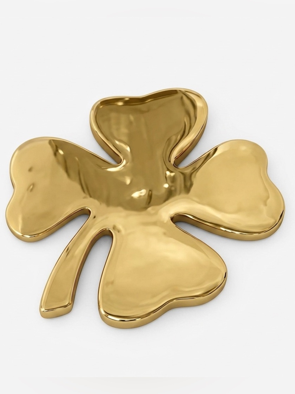 Gold Four-Leaf Clover Decorative Paper Weight 24K Electroplate 4.5” Heavy Solid